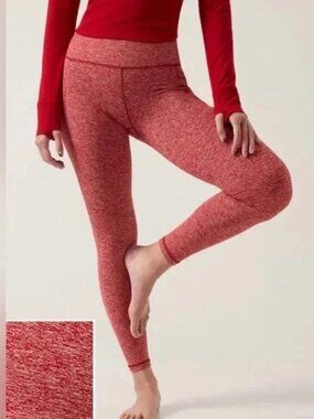 Athleta Salutation Stash Pocket II Softluxe Tight Leggings Sz L Heather Red